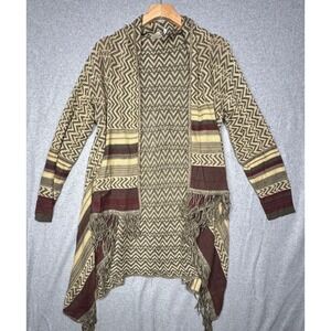 Earthbound Trading Co Womens XL Chevron Fringe Open Front Cardigan Sweater Boho